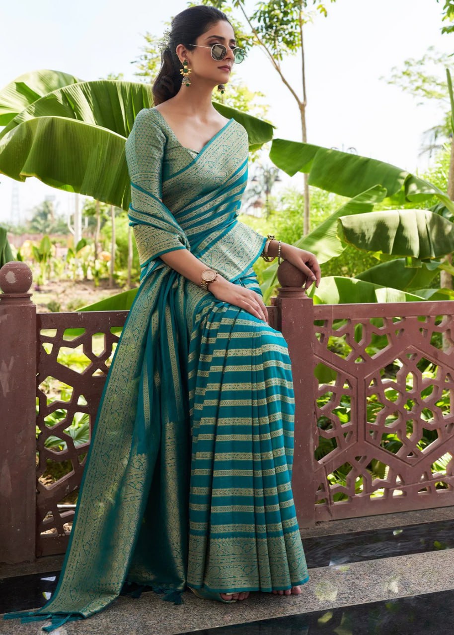 Partywear Banarasi Soft Lichi Silk Jacquard Work Sarees