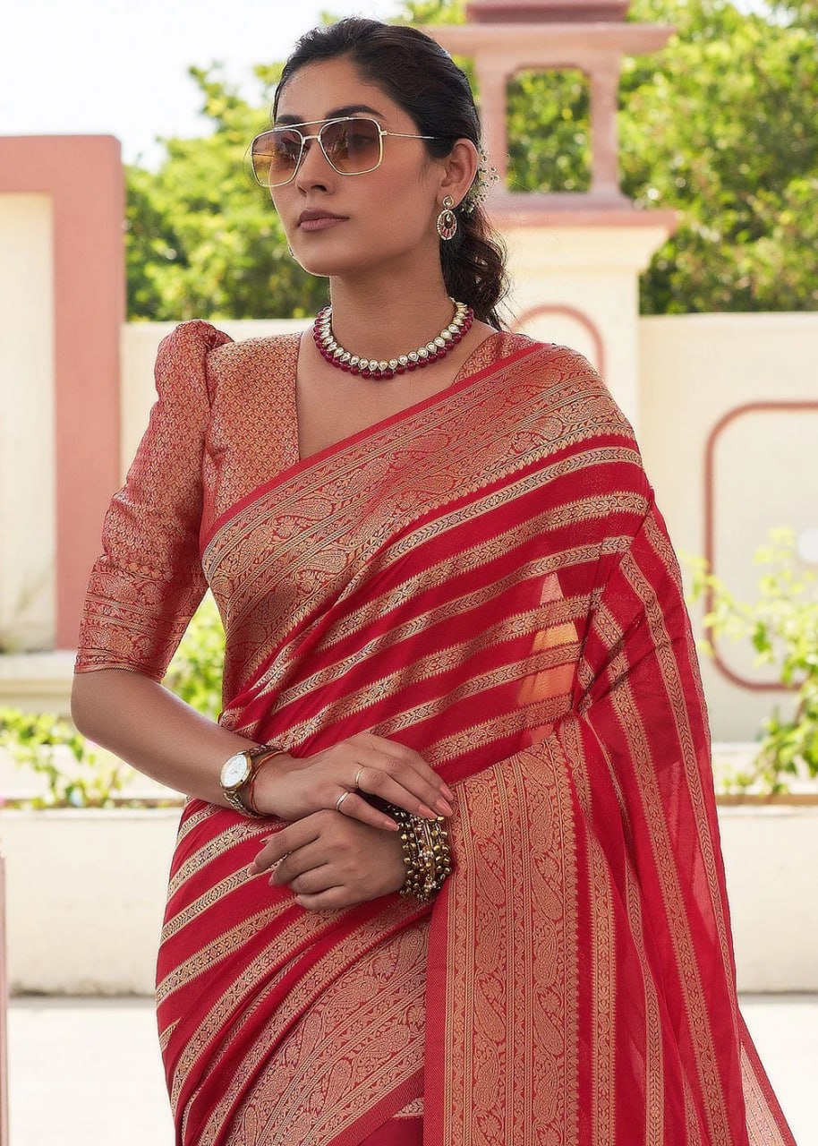 Partywear Banarasi Soft Lichi Silk Jacquard Work Sarees