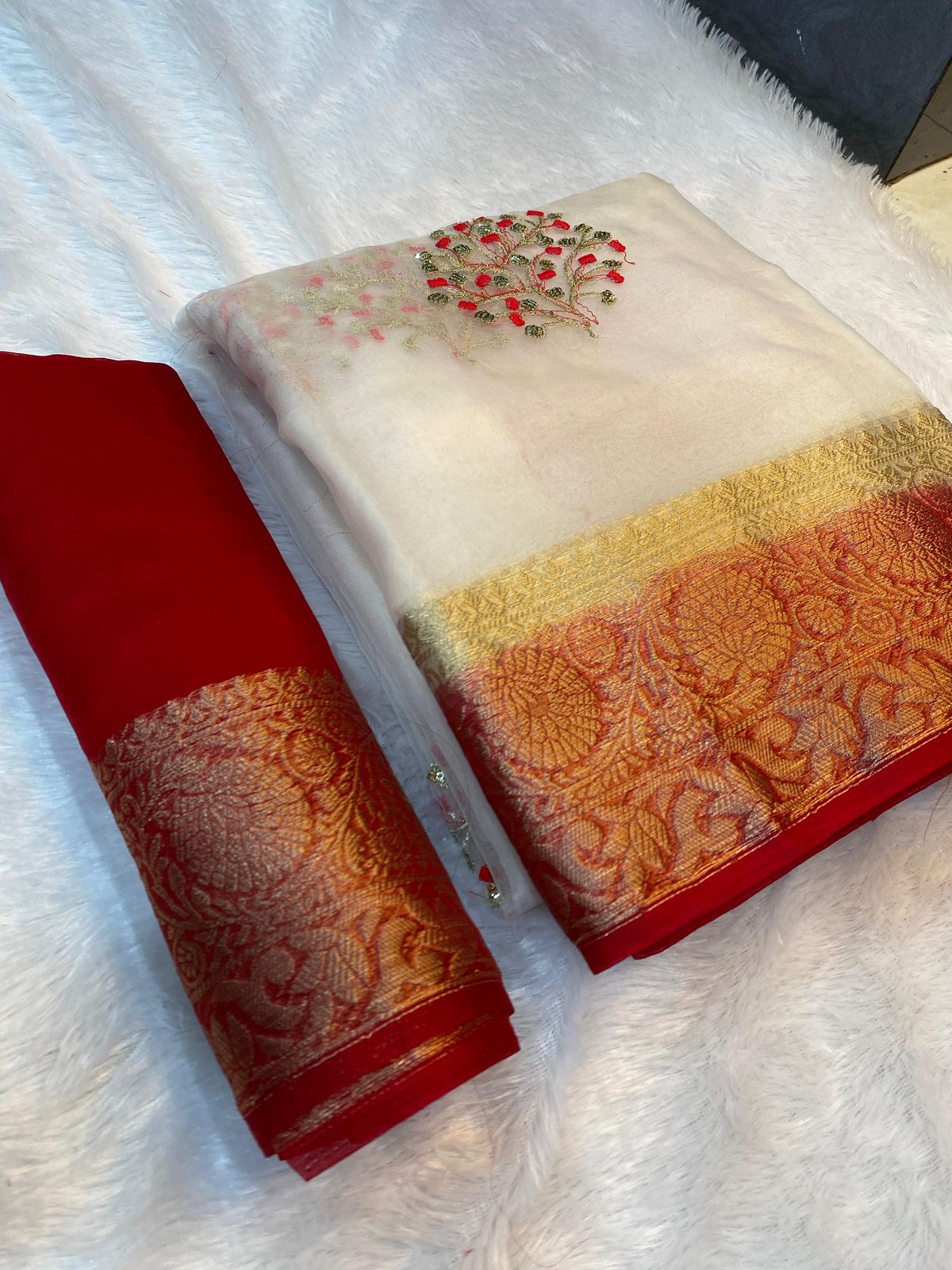 Beautiful Kanchipuram Orgenza Jacquard Work Sarees