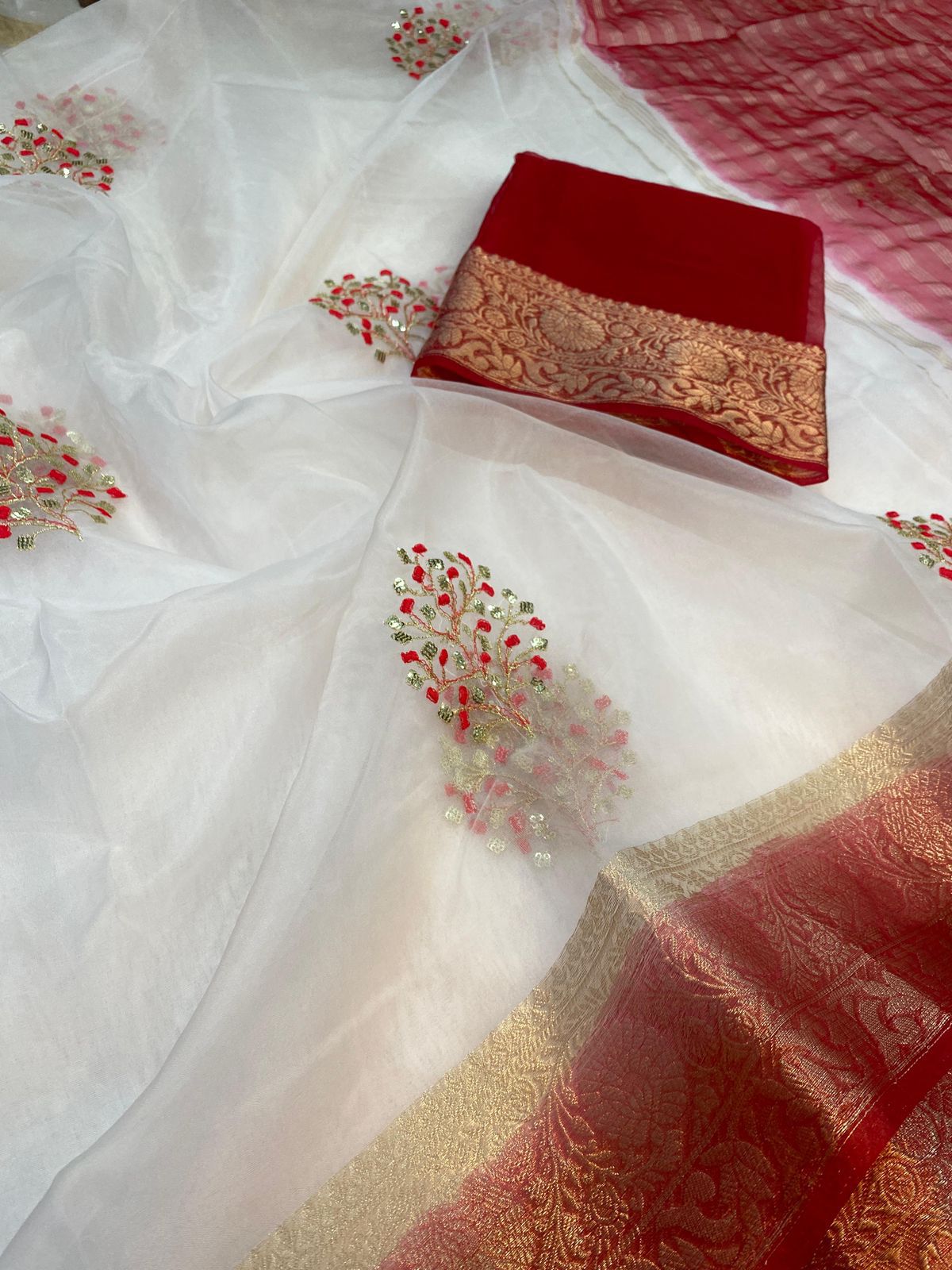 Beautiful Kanchipuram Orgenza Jacquard Work Sarees