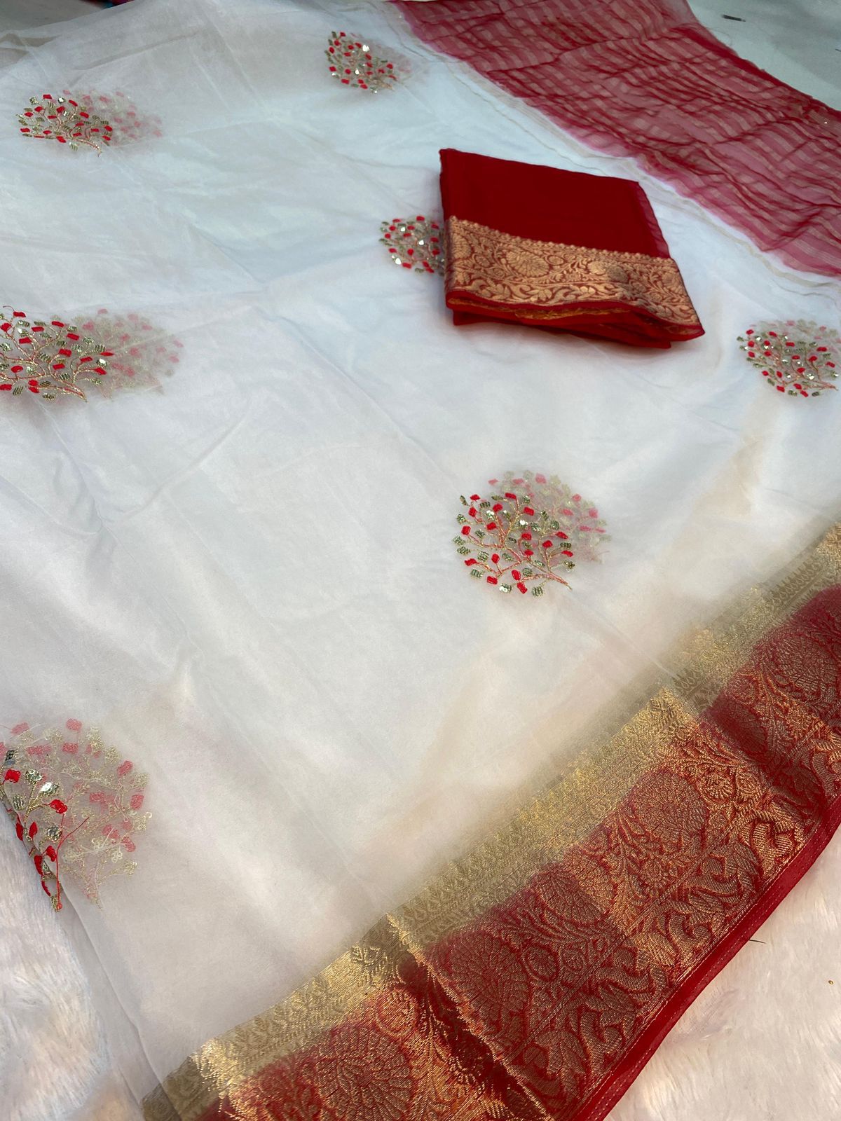 Beautiful Kanchipuram Orgenza Jacquard Work Sarees