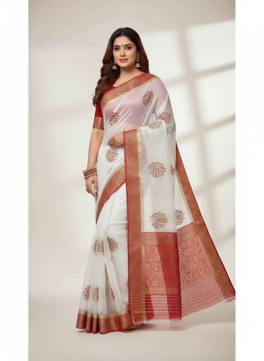 Beautiful Kanchipuram Orgenza Jacquard Work Sarees