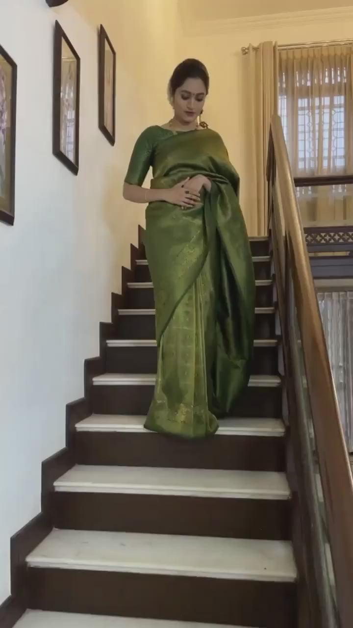 Partywear Banarasi Soft Lichi Silk Jacquard Work Sarees