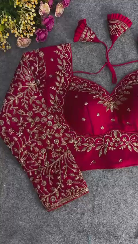 Heavy Pure Vichitra Silk Sequence Work And Embroidery Work Blouse