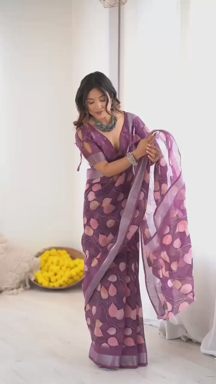 Partywear Soft Linen With Zari Border Sarees